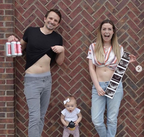 Carly Waddell's while announcing her pregnancy news in May, 2019
