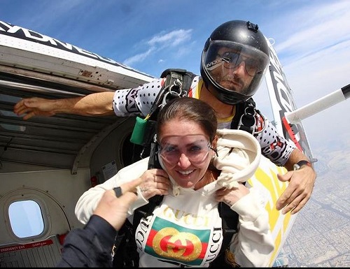 Celia Lora while skydiving in Dubai