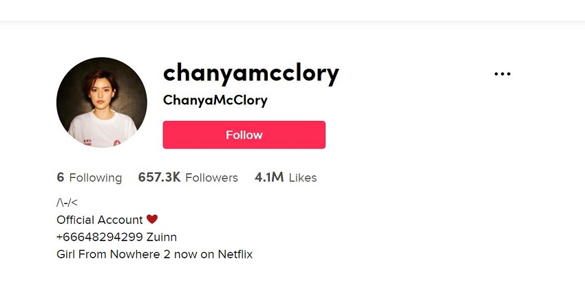 Chanya McClory TikTok Account