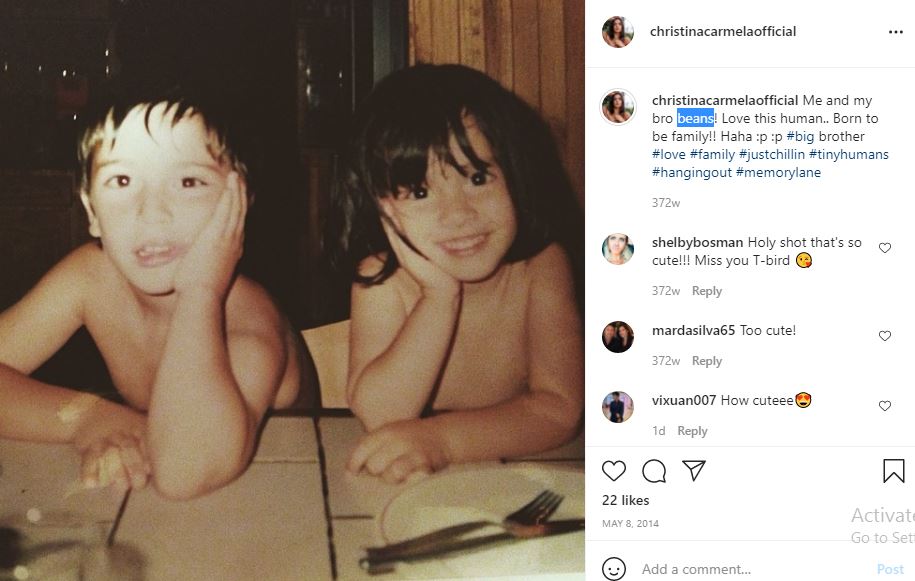 Childhood photo of Christina Carmela with her brother Beans