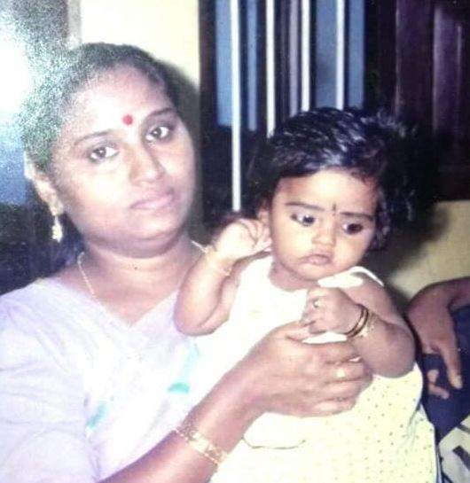 Childhood photo of Revathy Sampath with her mom