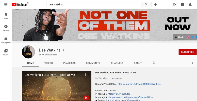 Dee Watkins has 380k subscribers on his YouTube channel