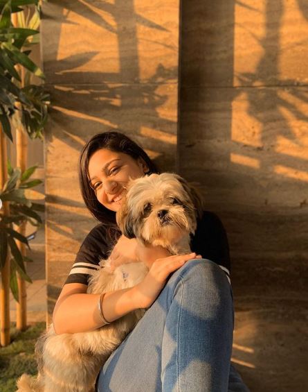 Diksha Sharma with her pet dog Pablo