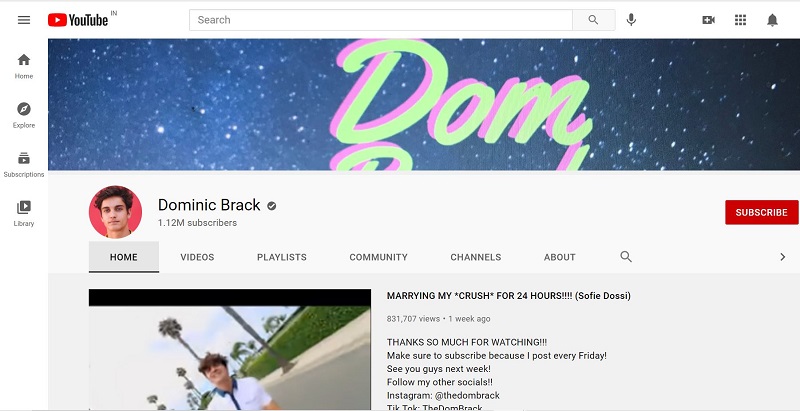 Dom Brack has 1.12 million subscribers on YouTube