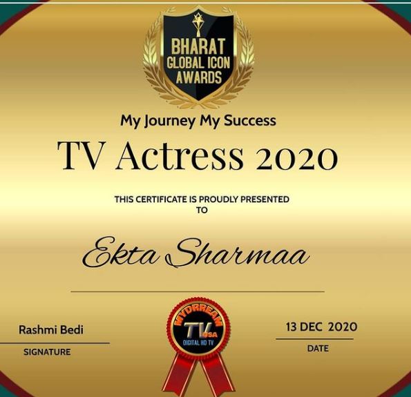Ekta Sharma won Bharat Global Icon Award