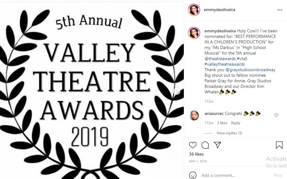 Emmy DeOliveira nominated for Valley Theatre Awards