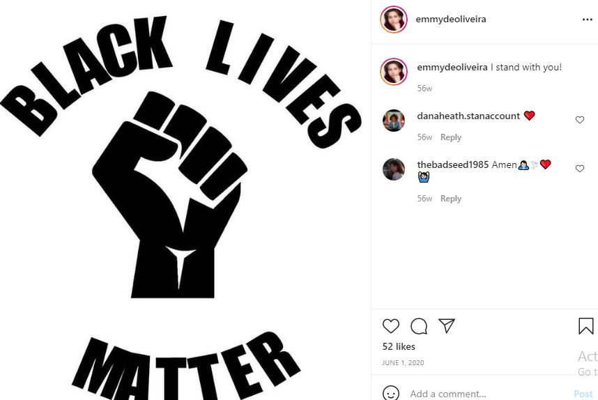 Emmy DeOliveira supports Black Lives Matter Movements