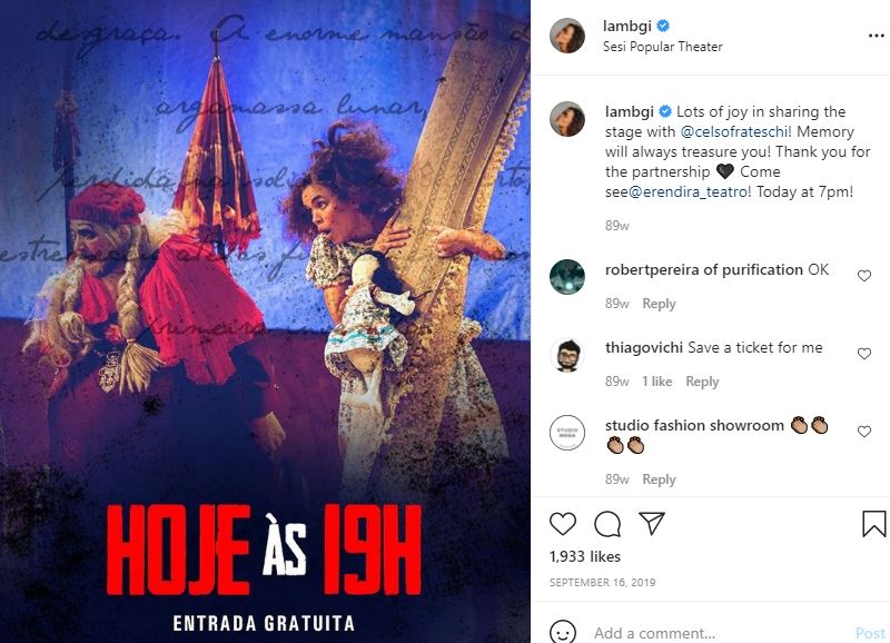 Giovana Cordeiro is also a theatre artist