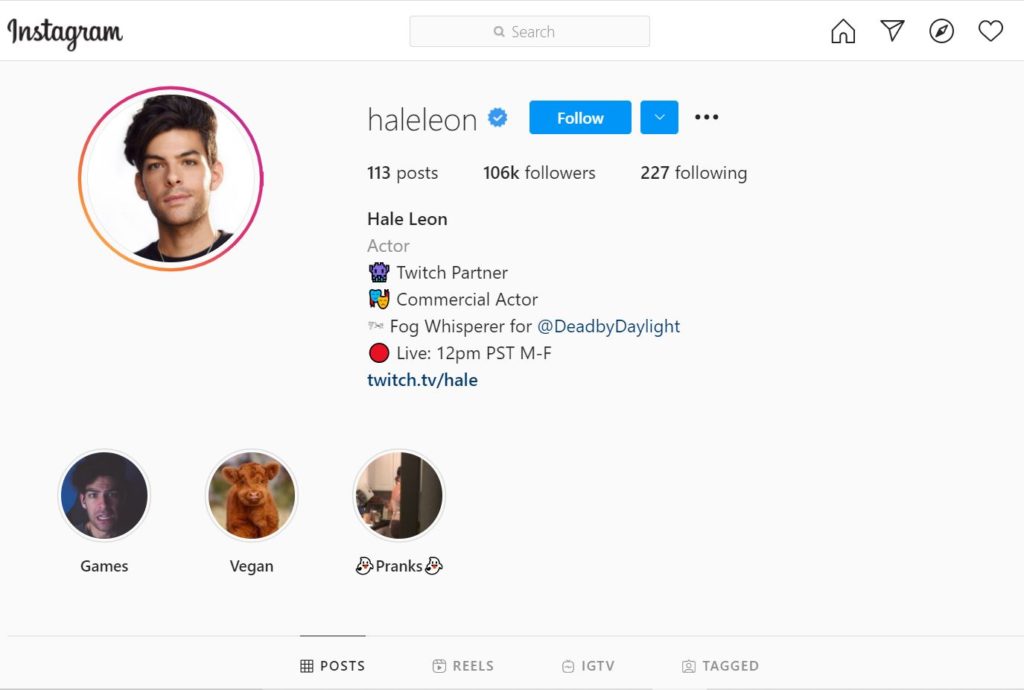 Hale Leon has 106k followers on his Instagram account