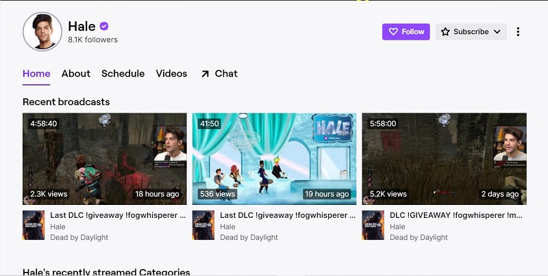 Hale Leon has 8.1k on his Twitch account