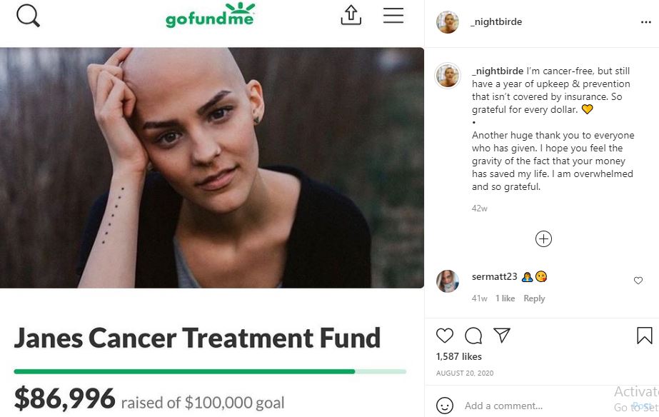 Jane Marczewski's GoFundMe page for her cancer