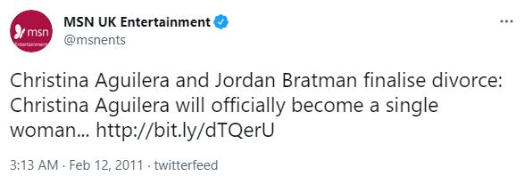 Jordan Bratman and Christina Aguilera got divorced on 15 April 2011