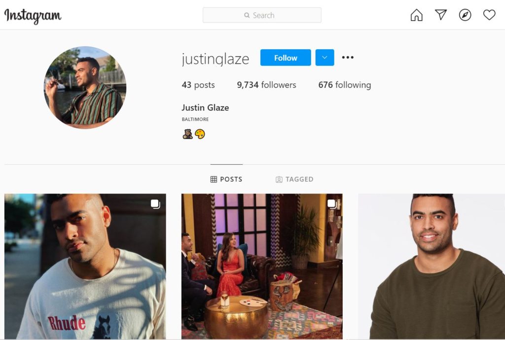 Justin Glaze has 9,734 followers on his Instagram account