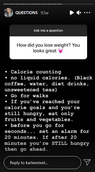 Karlee Steel weight loss tips