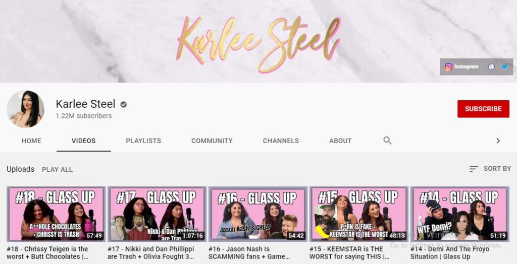 Karlee Steel's Youtube channel