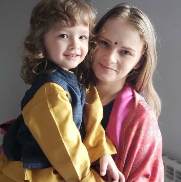 Karolina Goswami with her son Bhevin Goswami