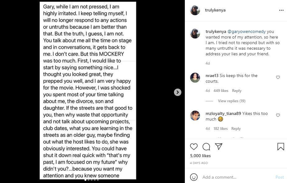 Kenya Duke respond back to Gary