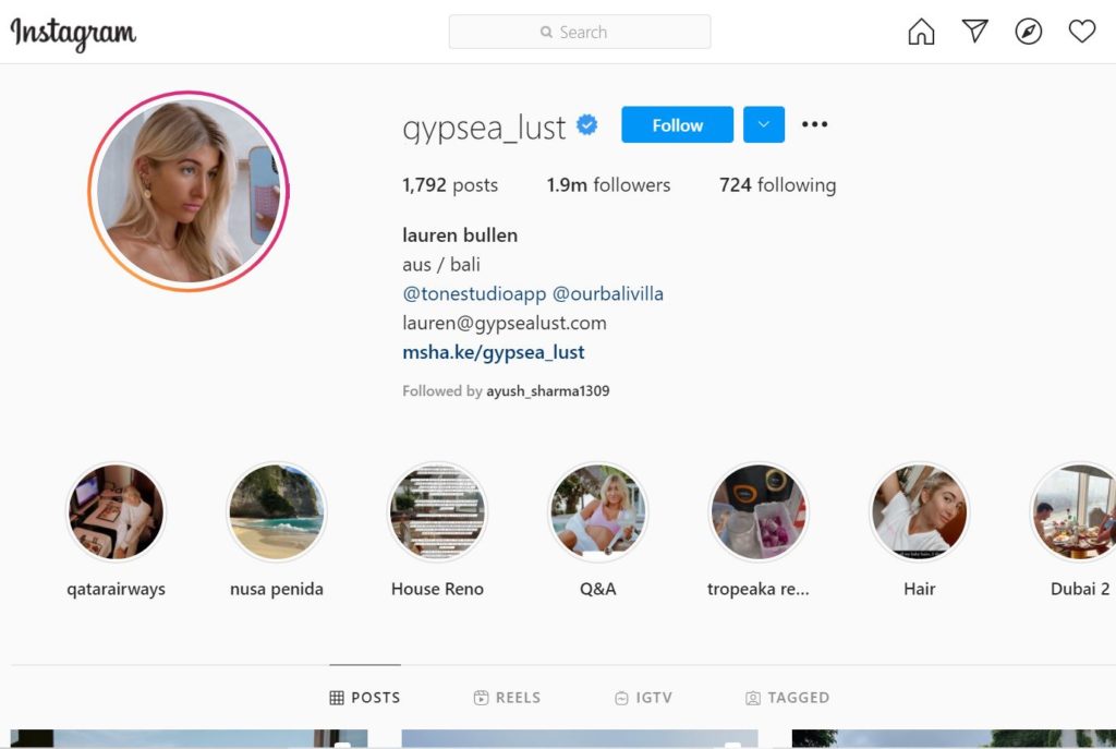 Lauren Bullen has 1.9 million on her Instagram account
