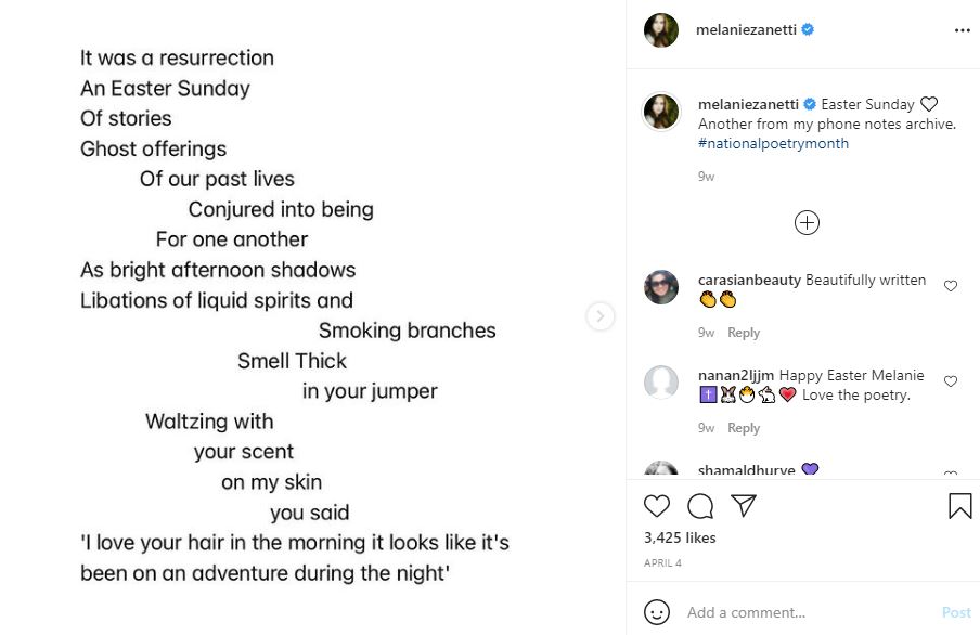 Melanie Zanetti writes poetry