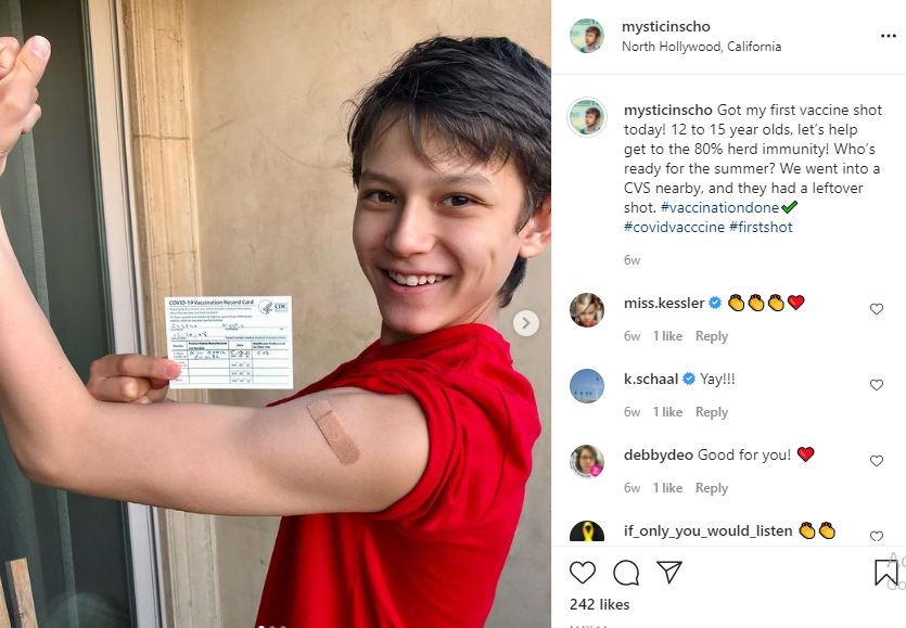 Mystic Inscho got his first vaccine shot