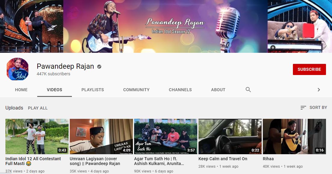 Pawandeep Rajan YouTube channel