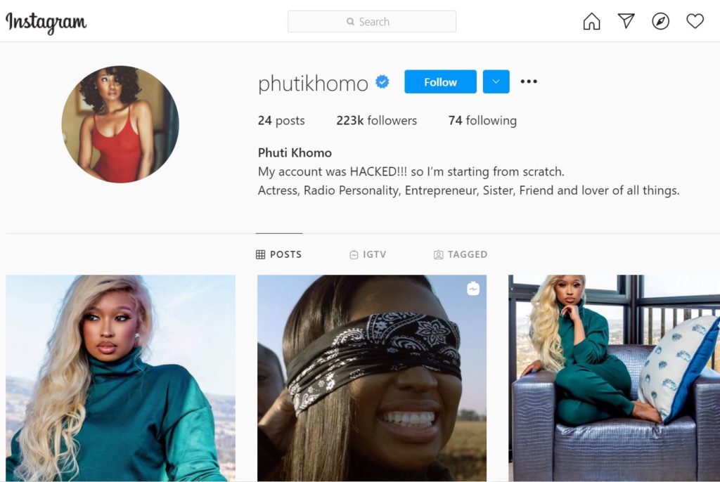 Phuti Khomo has 223k followers on her Instagram