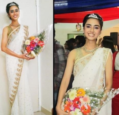 Sakshma Srivastav school farewell picture in saree