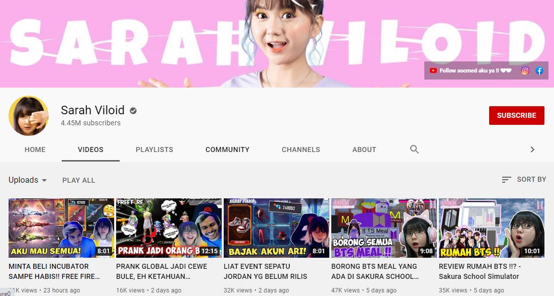 Sarah Viloid YouTube channel