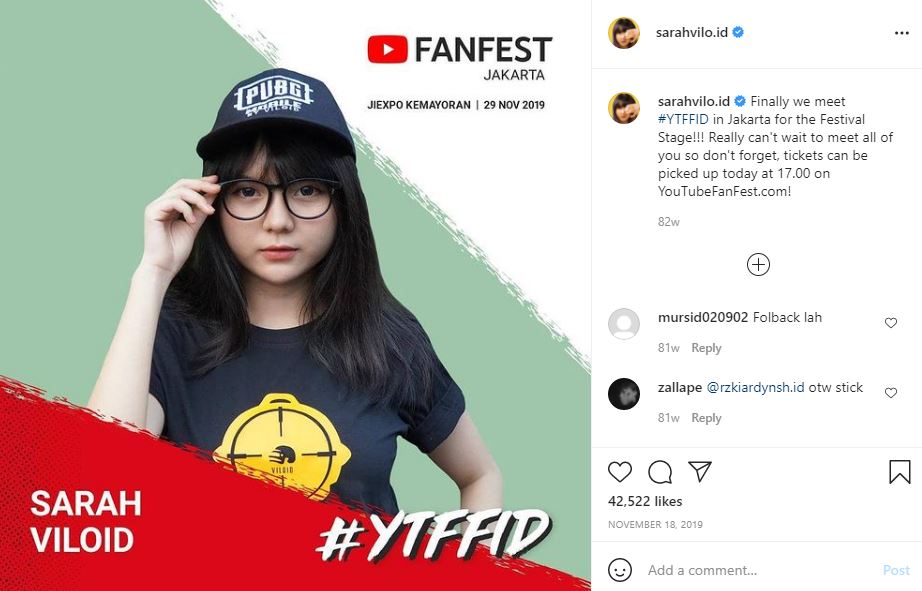 Sarah Viloid invited as a guest in YouTube Fan Fest