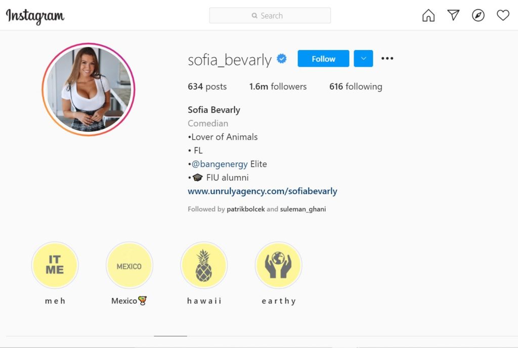 Sofia Bevarly has 1.6 million on her Instagram account