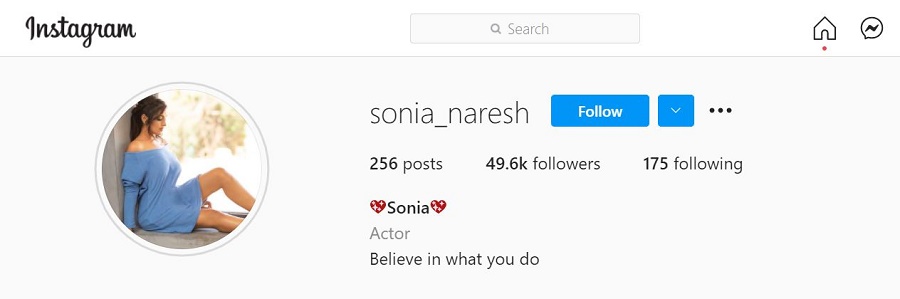 Sonia Naresh Instagram Account