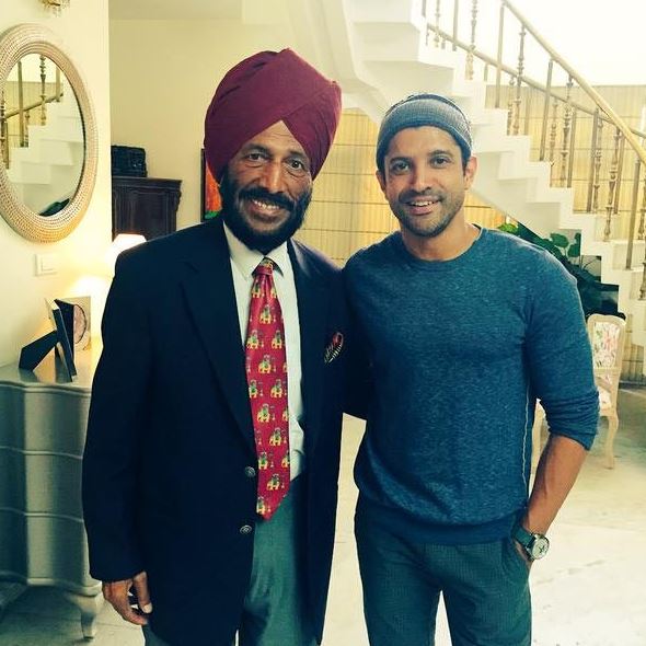 Sonia Sanwalka's father Milkha Singh with actor Farhan Akhtar