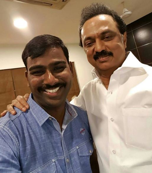 Tamilan Prasanna with the leader of DMK MK Stalin