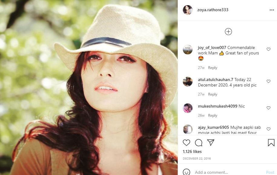 Zoya Rathore's first Instagram post
