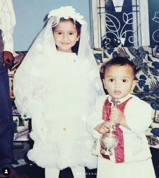 childhood image of Krishna Priya Mohan with her brother