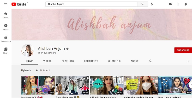 Alishba Anjum has 184K subscribers on her YouTube channel