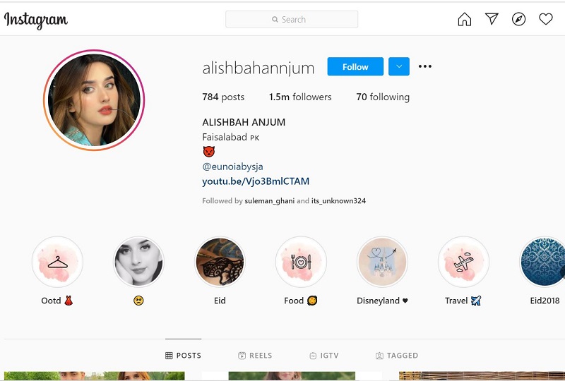 Alishba Anjum's Instagram account has 1.5 million followers