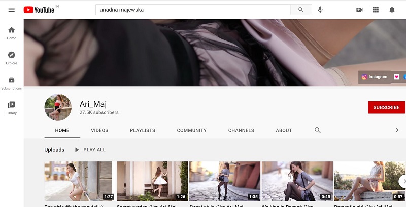 Ariadna Majewska YouTube account has 27.5k subscribers