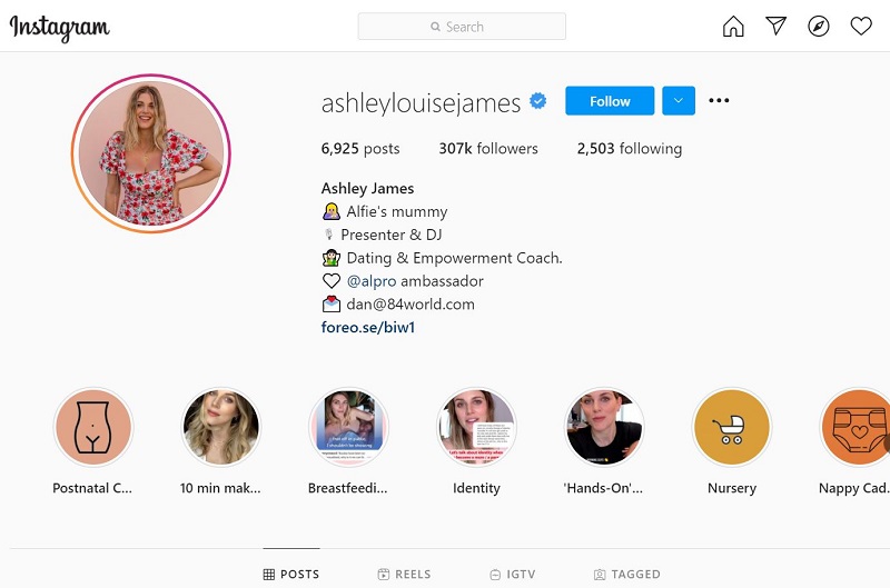Ashley James Instagram account