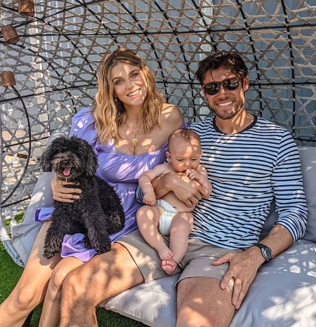 Ashley James with her husband Tom Andrews and son Alfie River Andrews