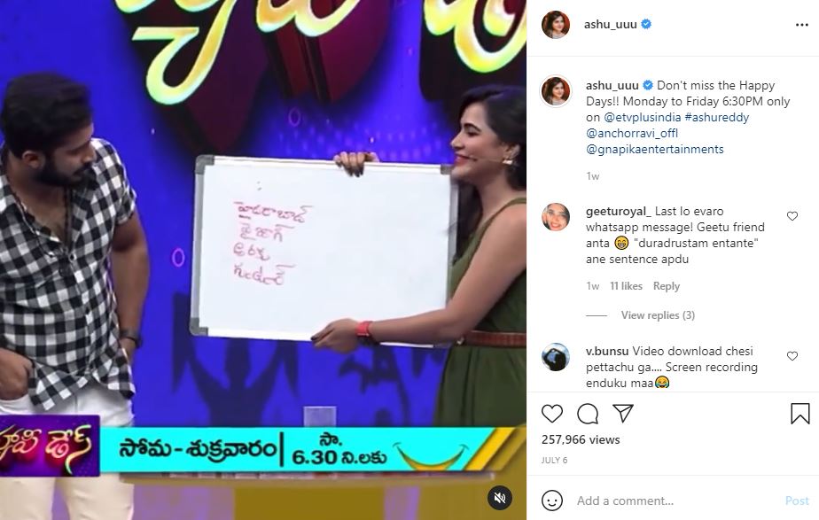 Ashu Reddy appeared on the show The Happy Days