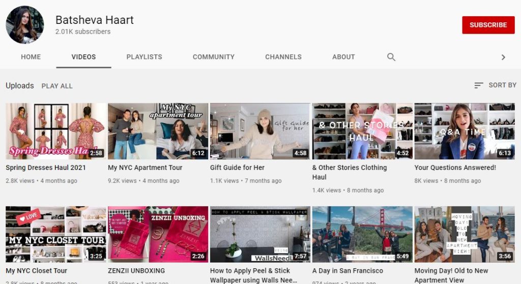 Batsheva Haart's Youtube channel