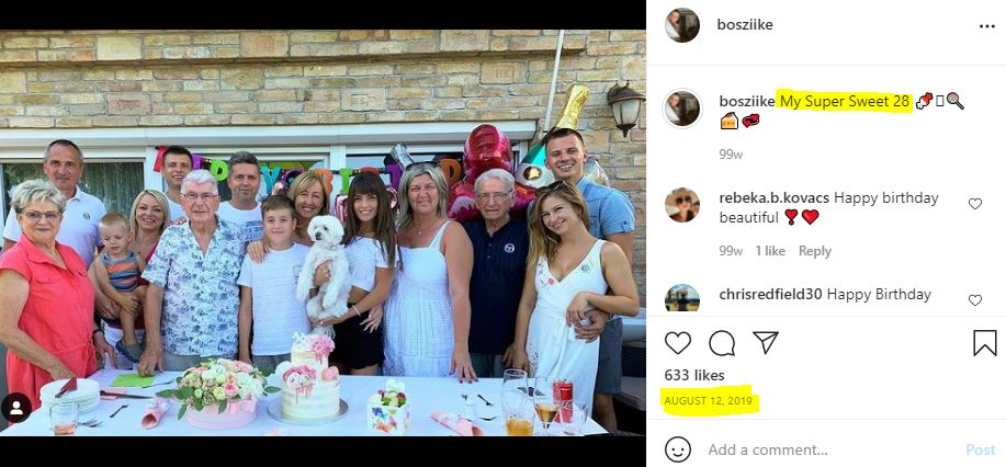 Boszormenyi celebrated her 28th birthday with her family