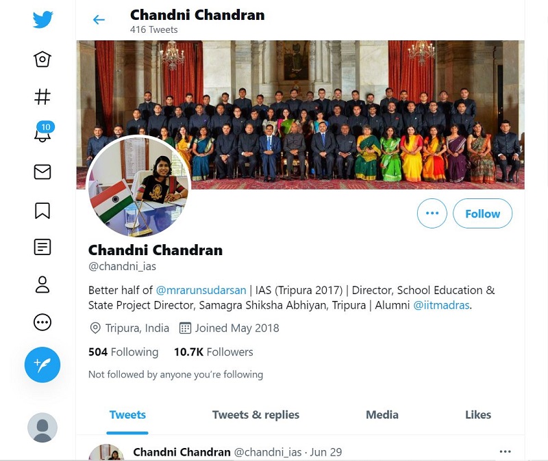 Chandni Chandran is active on Twitter and has 10.7k followers