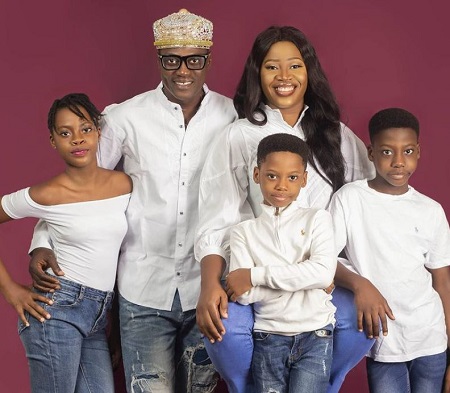 Chichi Morah with her husband Sound Sultan and kids Mayowa Fasasi (son), Bidemi Fasasi (son) and Zara Fasasi (daughter)