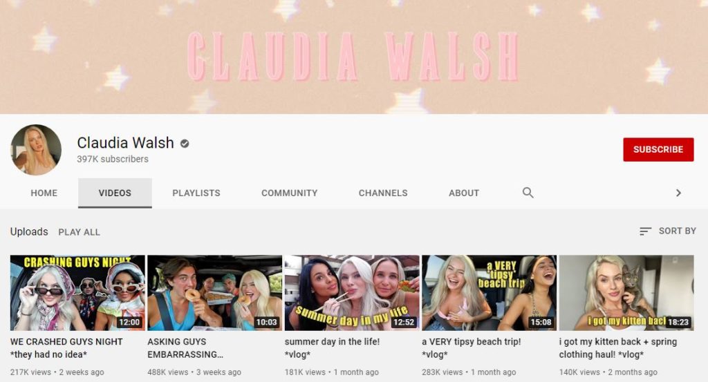 Claudia Walsh YouTube channel