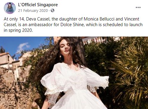 Deva Cassel is an ambassador of Dolce Shine
