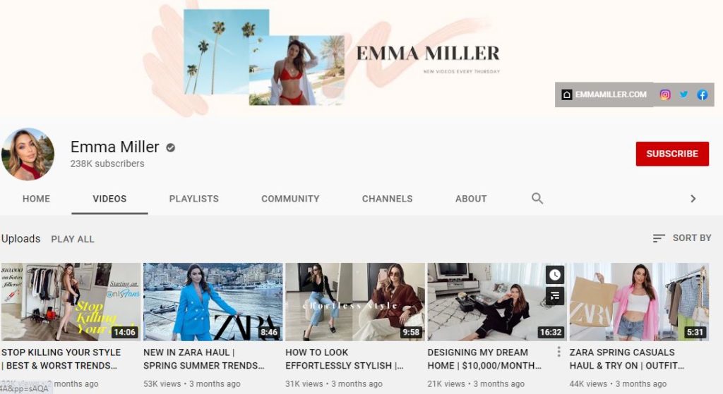 Emma Miller YouTube channel