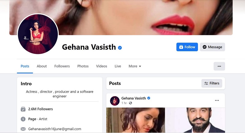 Gehana Vasisth Fecebook page