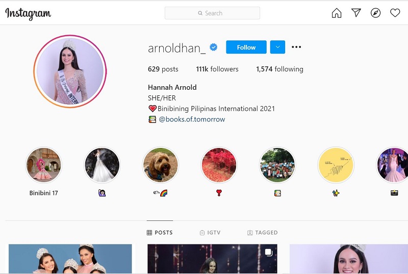 Hannah Arnold Instagram account